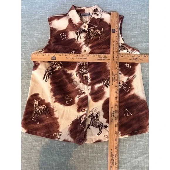 Vtg Roughrider Western Shirt Vest Cowboy Rodeo Print USA Medium Ranchcore - Picture 7 of 7